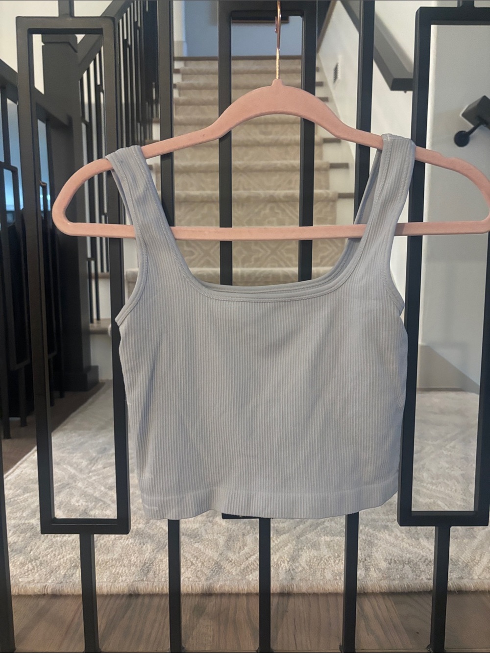 Ribbed Square-Neck Tank Top in Light Gray